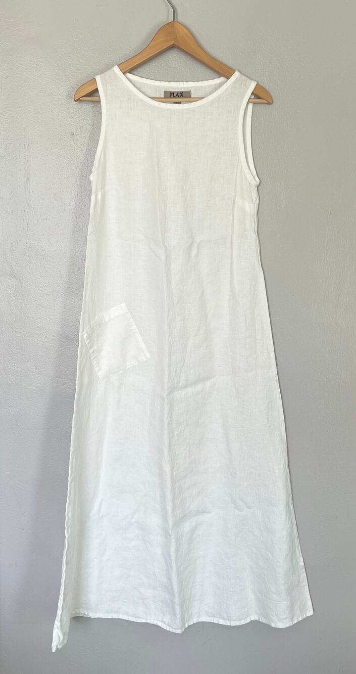 Flax Linen Maxi Dress Women's Size P 4-6 White Coastal Beachy Cottage Lagenlook